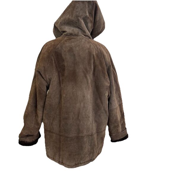 Charles Klein Coat Suede Leather Faux Fur Reversible Zip Up Hooded Brown Sz M - Picture 6 of 12